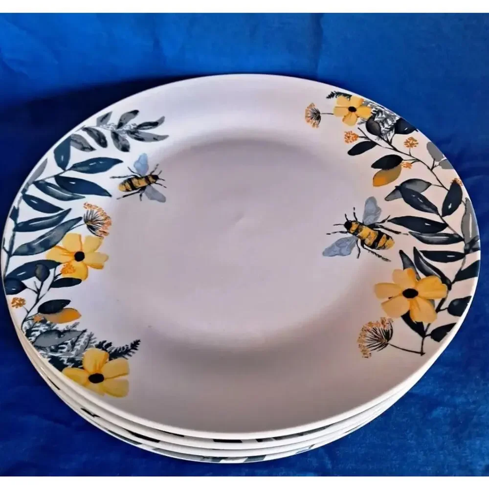 4 + Set Royal Norfolk Ceramic Bee Dinner Plates Floral Yellow White Spring 10.5